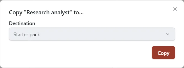 The Copy window with a Destination list and a Copy button.