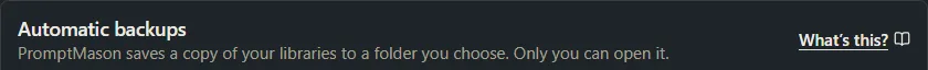 The Automatic backups row in Settings with a What’s this link next to its name.