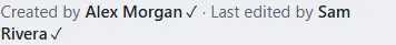 A block’s details showing who created it and who last edited it, each with a check mark.