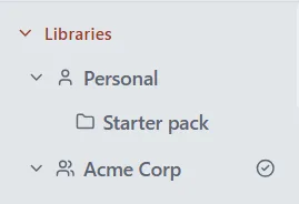The sidebar’s Libraries list with Personal and a team library, each with its own folders.