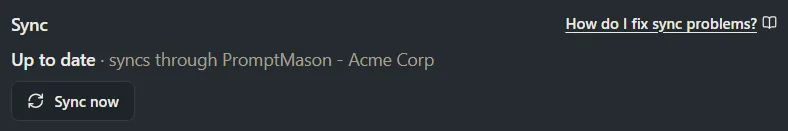 The Sync section of a library’s Manage window with its status and a Sync now button.